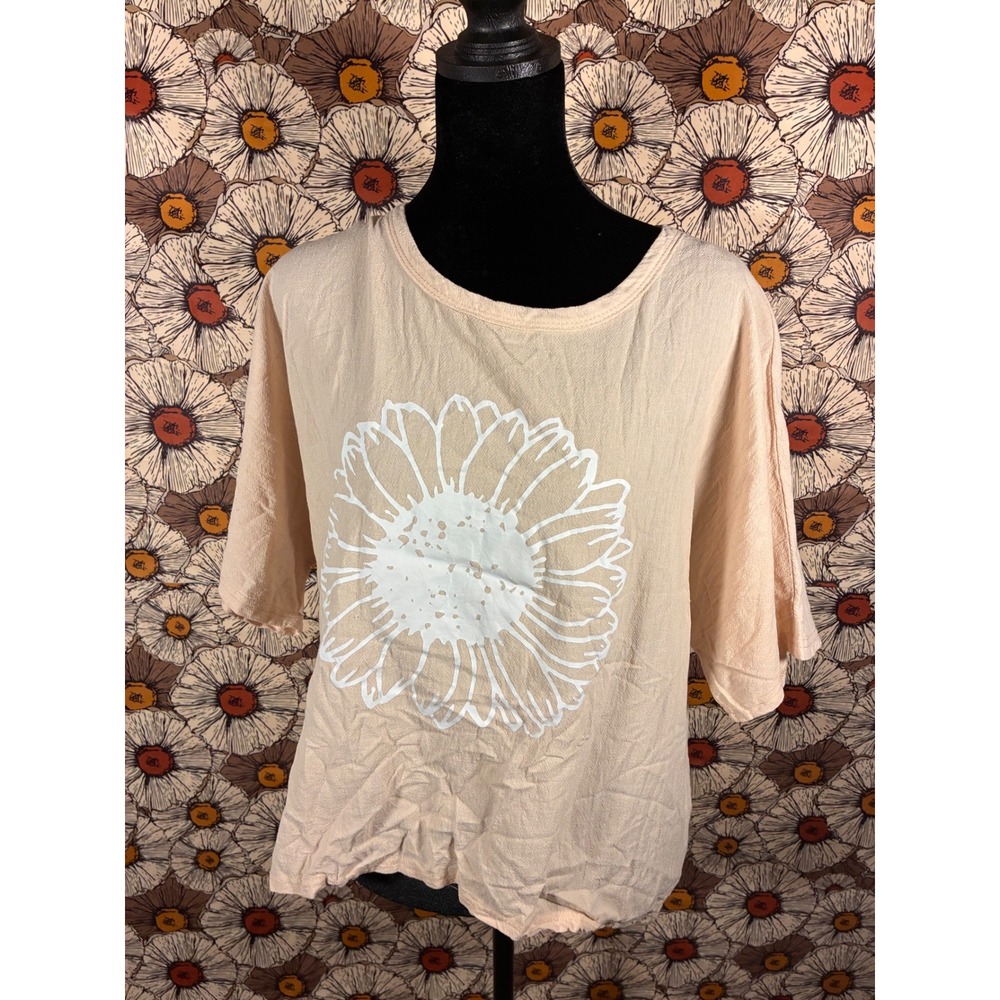 Unbranded Sunflower Graphic Tee Womens L Peach Excellent High Low Short Sleeve